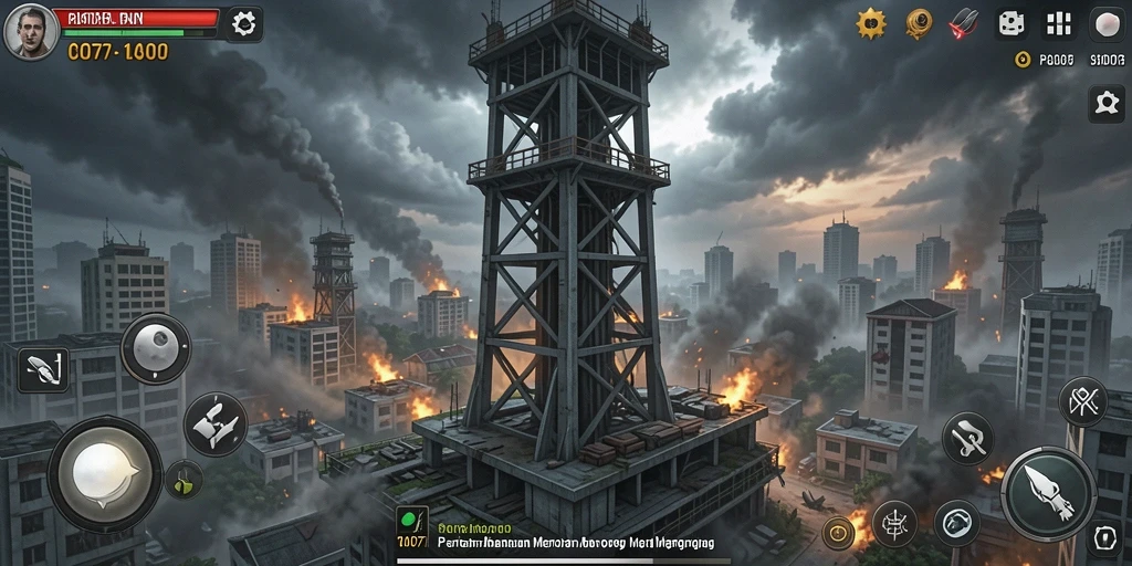 Tampilan gameplay C0077 menampilkan pertahanan menara yang intens.