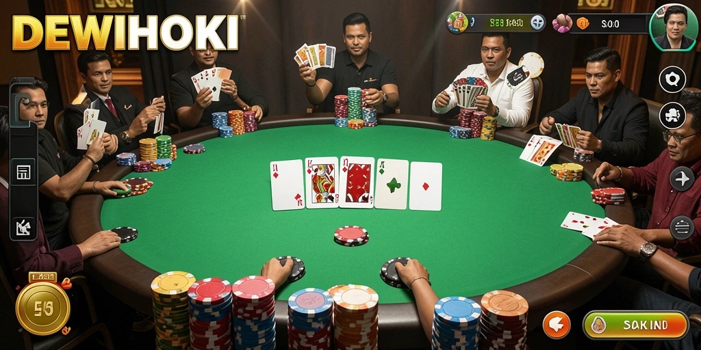Gameplay seru DEWIHOKI di meja poker yang mendebarkan.
