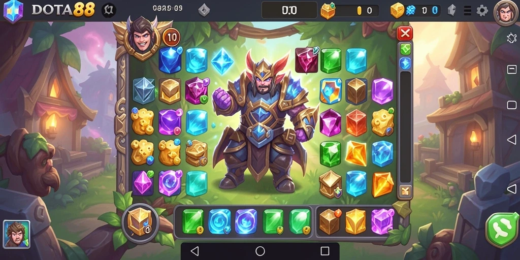 Tampilan gameplay DOTA88 dengan momen seru mencocokkan item.