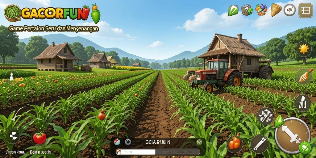 Screenshot GACORFUN menampilkan gameplay bertani yang seru dan interaktif.