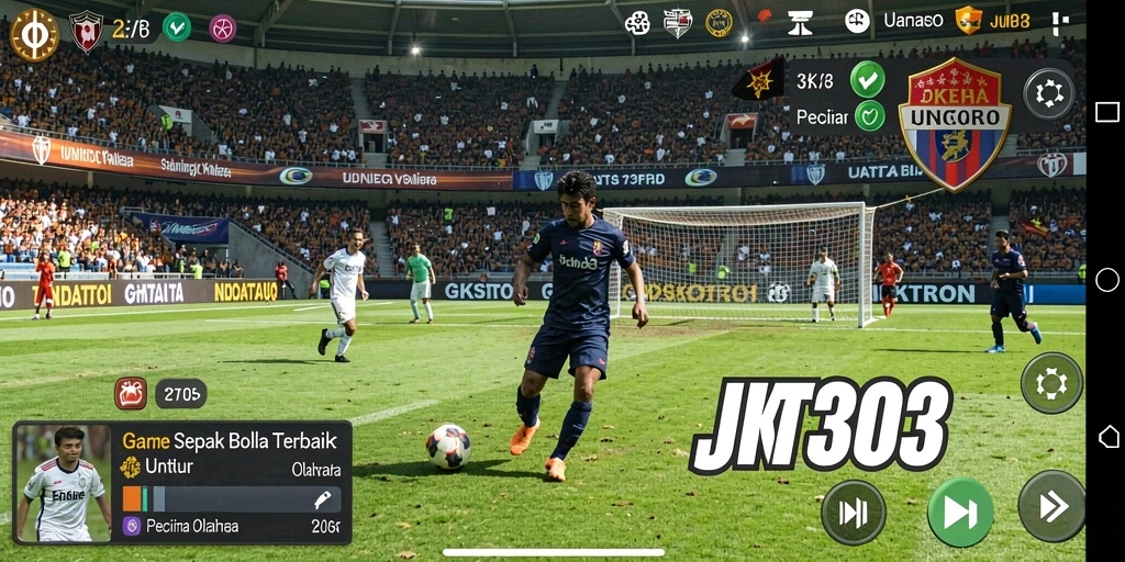Screenshot JKT303 yang menampilkan aksi permainan sepak bola yang seru.