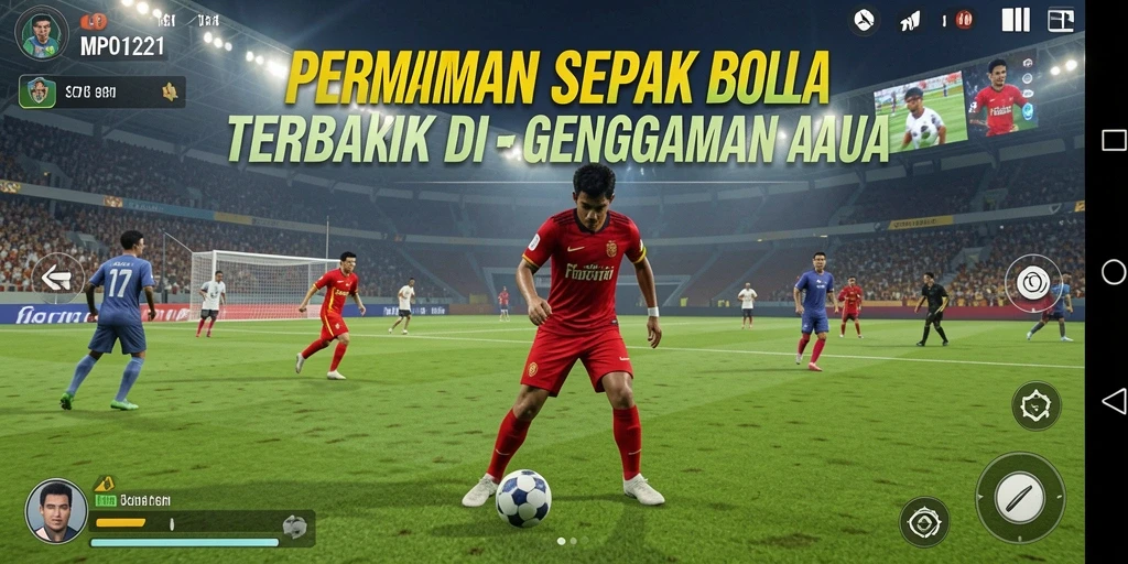 Tampilan gameplay seru dari MPO1221 dengan aksi sepak bola yang mendebarkan.