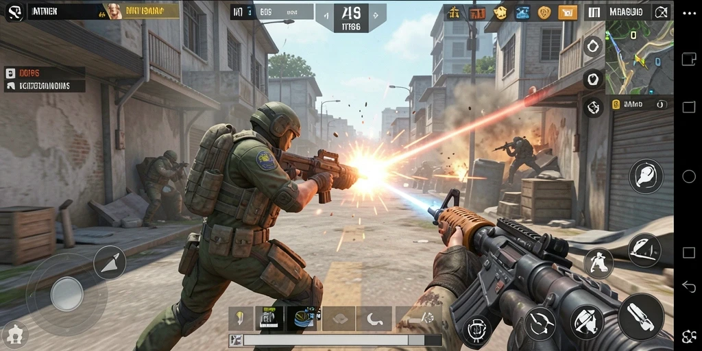 Screenshot utama gameplay MT966 dengan pertempuran yang intens.