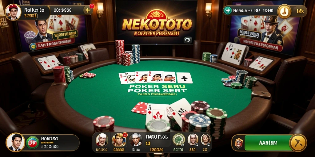 Tampilan utama gameplay <strong>NEKOTOTO</strong> menampilkan suasana meja Poker yang seru dan menarik.