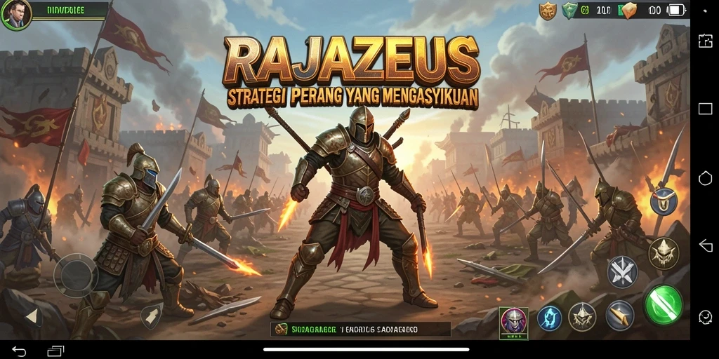 Tampilan screenshot RAJAZEUS menampilkan pertempuran seru dan strategi yang kompleks.