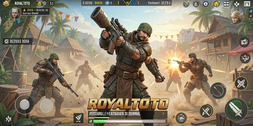 Screenshot gameplay ROYALTOTO yang menampilkan aksi intens Battle Royale.