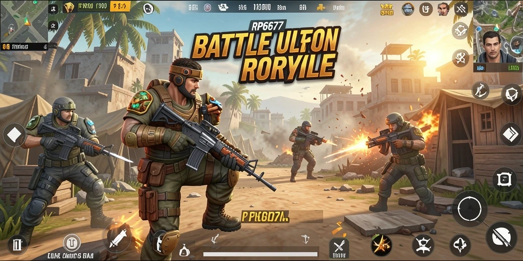 Screenshot gameplay seru RP6677 di arena Battle Royale.