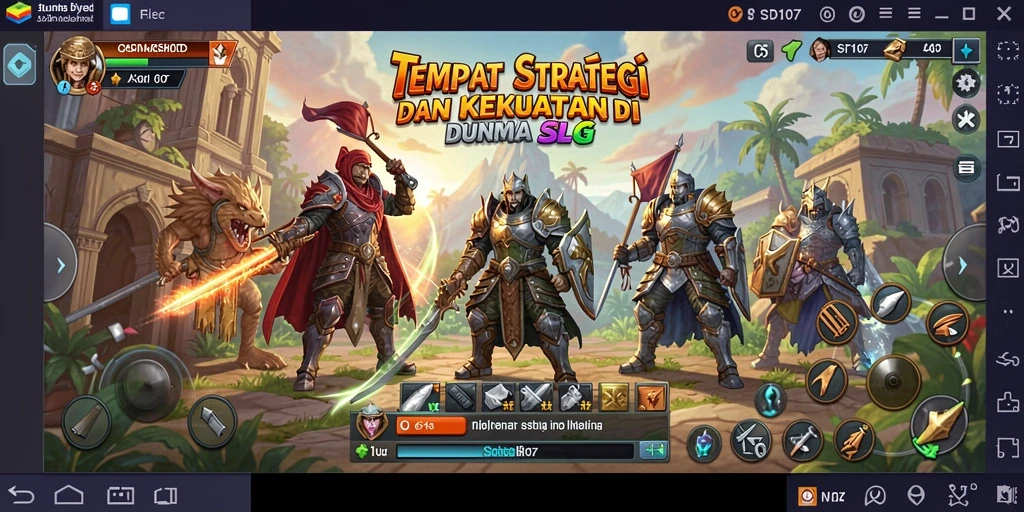 Screenshot gameplay SD107 menunjukkan pertempuran strategis yang seru.
