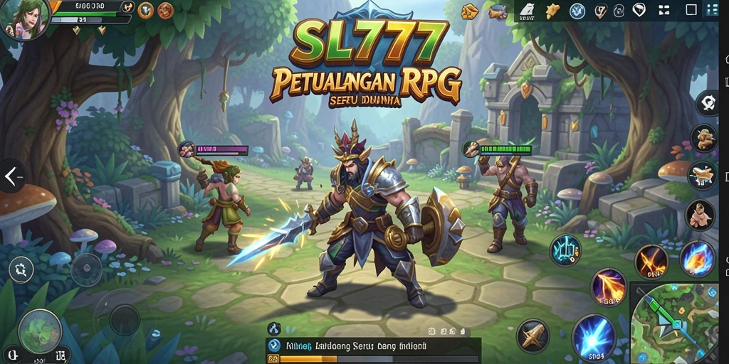 Tangkapan layar utama SL777 menampilkan aksi seru dalam pertarungan RPG.
