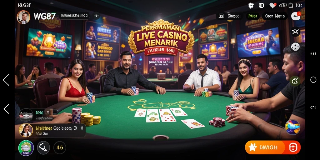 Screenshot gameplay Live Casino di WG87 dengan dealer profesional.